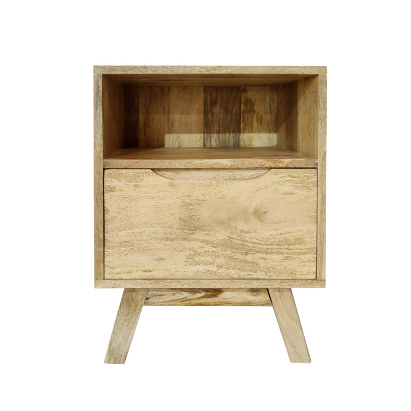 Crowell 40cm W Solid Wood Bedside Table, Natural