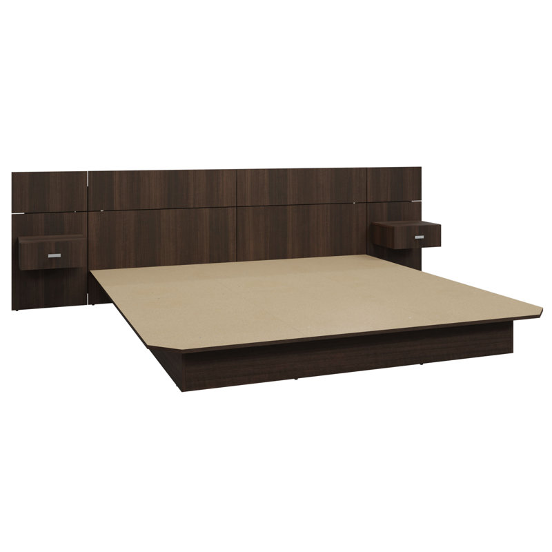 Katsuki Bedroom Platform Bed with Headboard and Nightstands (2) – Easy Assembly, No Box Spring Required, Walnut, King