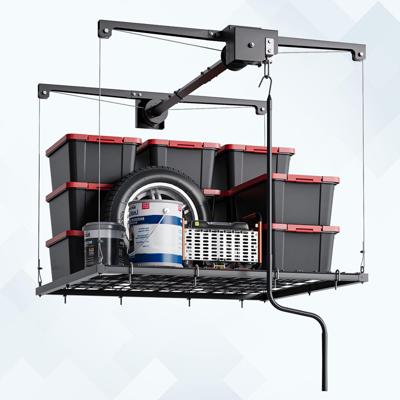Support de rangement réglable au plafond de 4 pi 4 po, support de garage supérieur robuste avec capacité de 250 lb et verrou de sécurité automatique, idéal pour l'aménagement du grenier et du sous-sol
