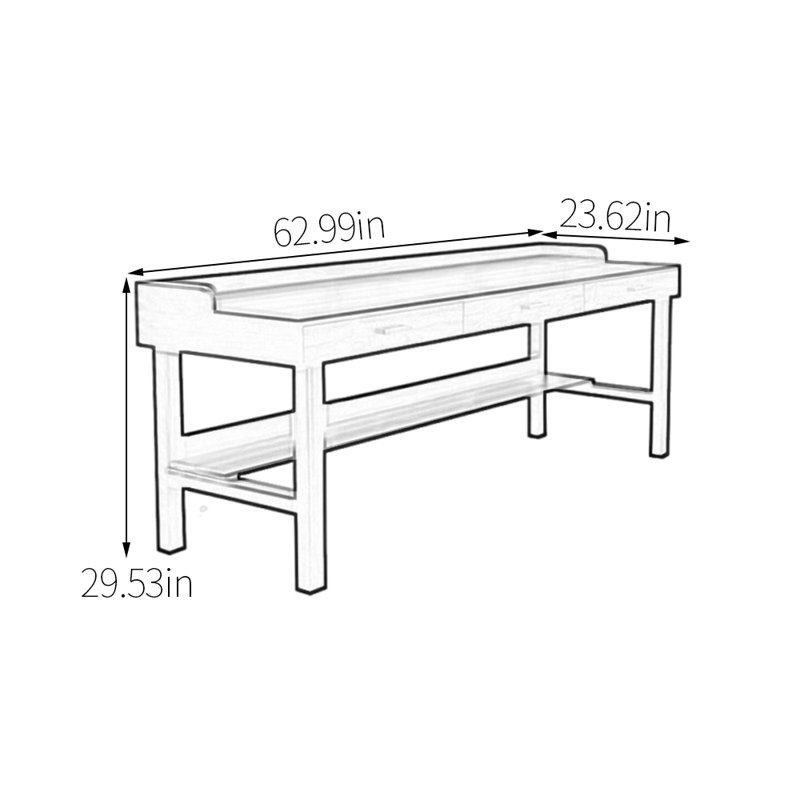 Bureau d'artisanat en bois de noyer massif, H 29,53 po x l 62,99 po x P 23,62 po