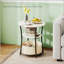 Table basse Table d'appoint ronde avec station de charge, table de bout à 3 niveaux avec sac de rangement en tissu et tablette