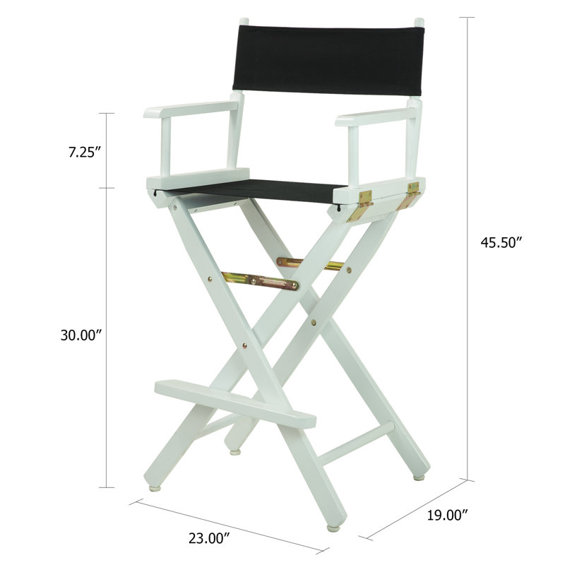 30" Folding Director Chair with Canvas, Black, White