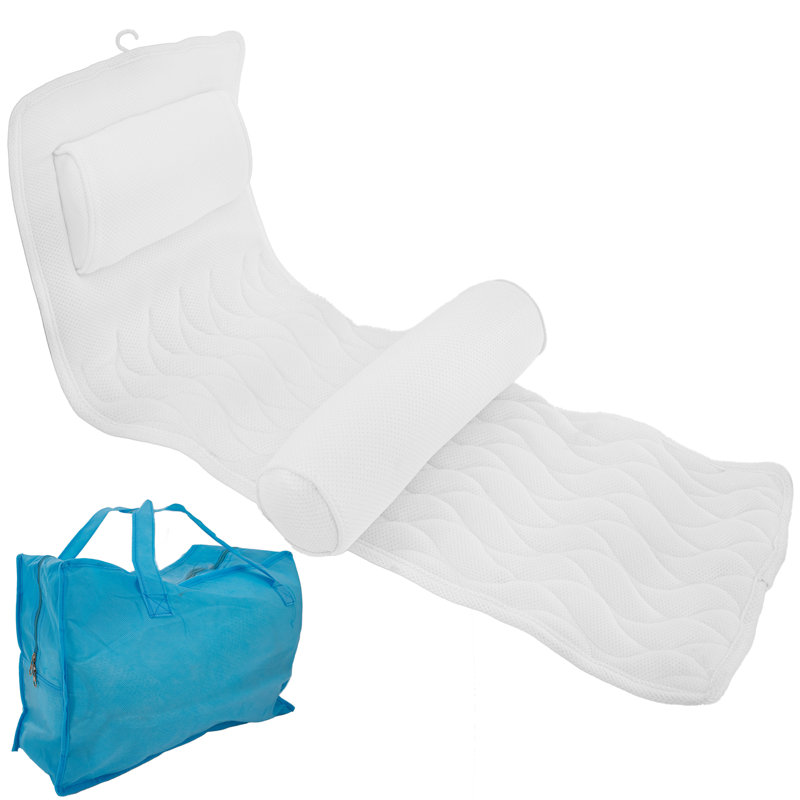  Coussin de bain ergonomique pour tout le corps et tapis avec maille 5d Air - Coussin de baignoire pour le cou, les épaules et le dos, séchage rapide, antidérapant et lavable à la machine, comprend un sac de lavage en filet