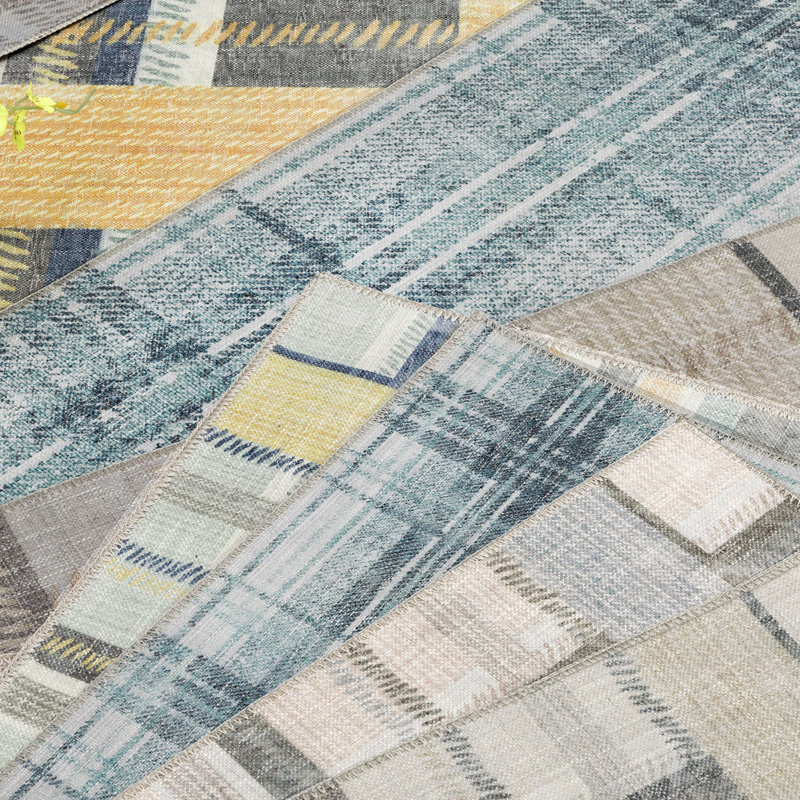 Blue and Yellow Abstract Washable Non-Slip Synthetic Rug