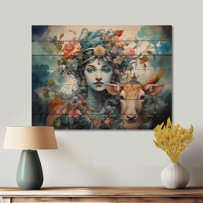 «Hinduisim Art Vrindavans Playful II» sur impression sur bois, H 30 po x l 40 po x P 0,78 po