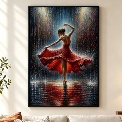 Ballerine sous la pluie écarlate - Toile encadrée beige, 40,6 cm (L) x 61 cm (H)