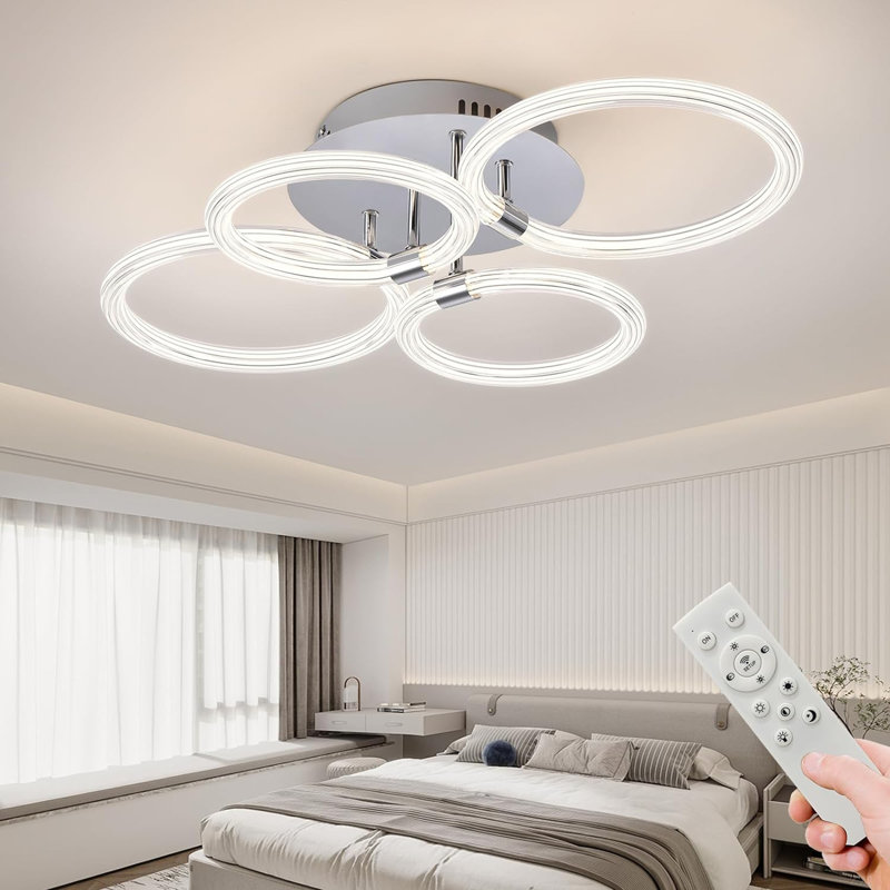 Plafonnier moderne à DEL, plafonnier encastré avec télécommande à intensité variable, plafonnier en acrylique à 6 anneaux pour chambre à coucher, salon, cuisine, lampes de bureau