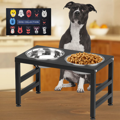 Metal Raised Dog Bowl Stand for Large and Medium Dogs，Elevated Dog Feeder Stand With Waterproof Mat And Two 1200ml Stainless Steel Dog Bowls ,Height 10 in/25.5cm Elevated Dog Bowls