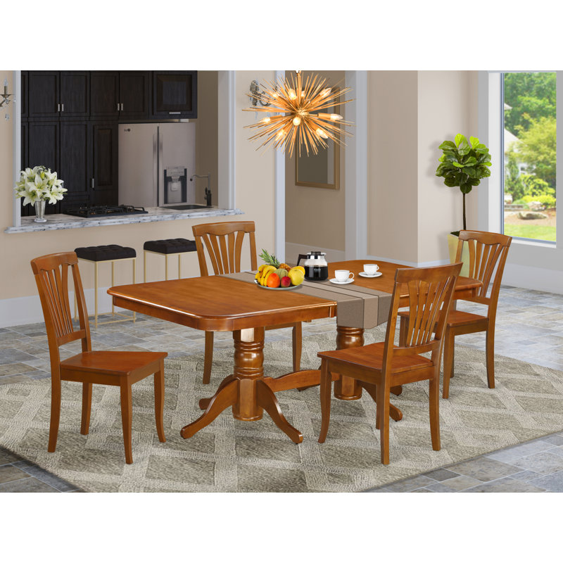 5 Piece Kitchen Table Set for 4 Includes a Rectangle Dining Room Table with Butterfly Leaf and 4 Solid Wood Seat Chairs, 40x78 Inch, Saddle Brown