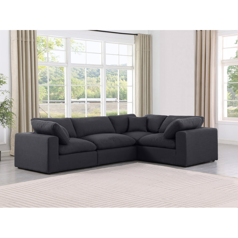 Canapé modulaire rembourré 4 pièces Hinrich, Tissu texturé en lin noir