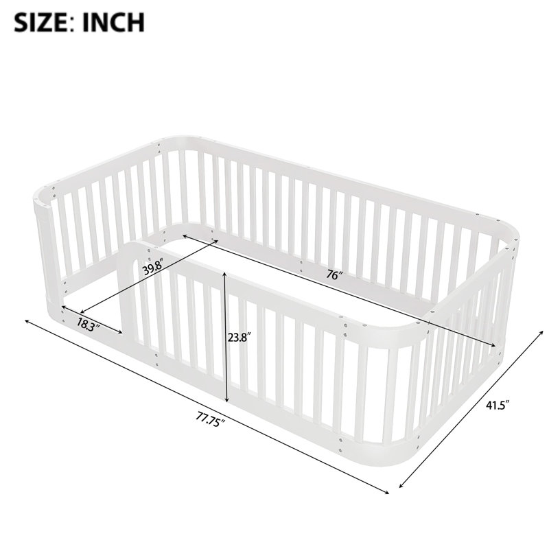 Structure de lit simple en bois avec clôture Wood, blanc, Twin, Blanc
