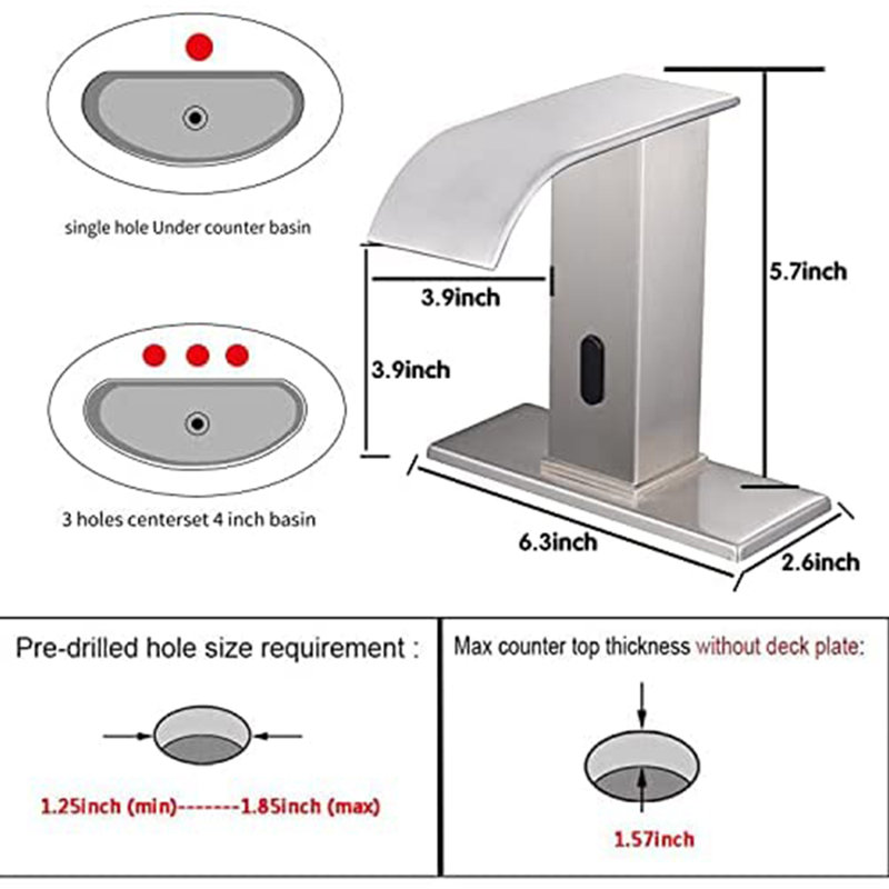 Automatic Sensor Touchless Single Hole Low Arc Bathroom Faucet Sensor Deck Mount With Drain Kit