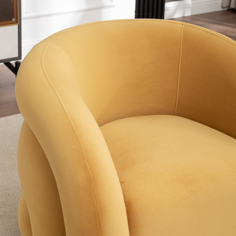 Fauteuil demi-tonneau pivotant rembourré Coyle, Velours jaune, 1