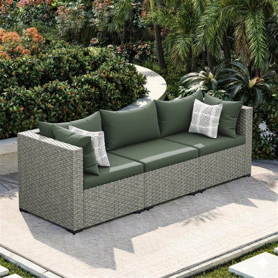 3 Pieces Wicker Patio Sofa Set With Cushions
