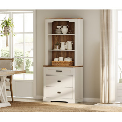 Glenford 3 Tier Pantry Cabinet With Drawer,73.3" Tall Floor Standing Cupboard,Modern Farmhouse Display Kitchen Buffet With Adjustable Shelves For Dini by Winston Porter