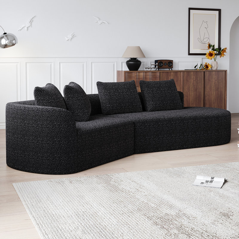 Canapé modulaire 112 po 4 places noir en chenille avec coussins décoratifs 112 po, assise confortable, mousse à haute résilience, aucun assemblage requis pour un usage domestique, revêtement moderne, très profond
