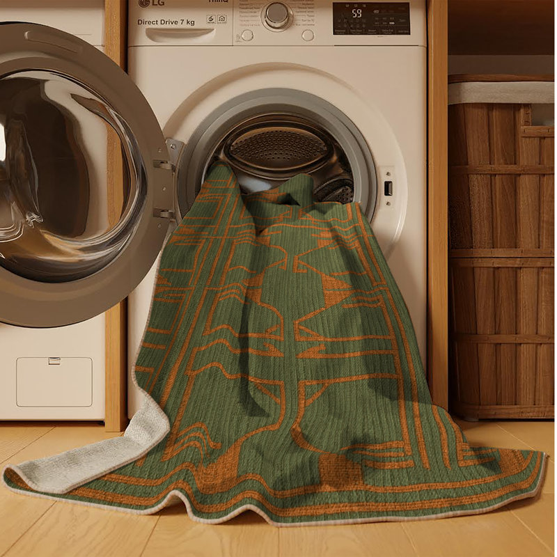 Tapis brun treillis lavable à la machine, Carré 6 pi