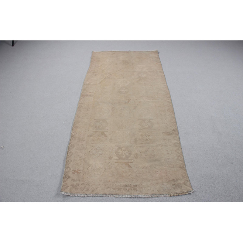 Tapis turc vert kilim noué à la main avec accent rétro et motif géométrique Oushak pour l'entrée