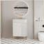 Le meuble-lavabo de salle de bain à tablette ouverte, avec auge en céramique et porte à fermeture douce, avec une armoire de rangement à tablette ouverte à droite, nécessite un assemblage-747042697