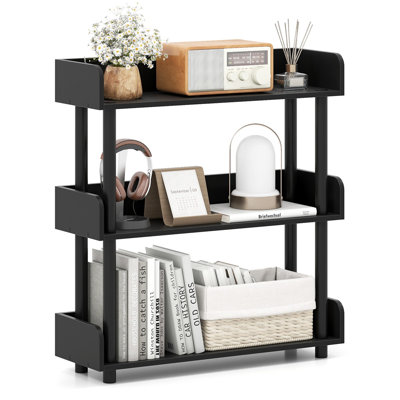 Étagère industrielle à 3 niveaux avec système anti-basculement, tablette de rangement robuste en bois composite pour salon, bureau, chambre à coucher, noir