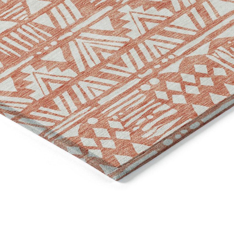 Tapis intérieur / extérieur lavable 5 pi x 8 pi corail et ivoire Southwestern