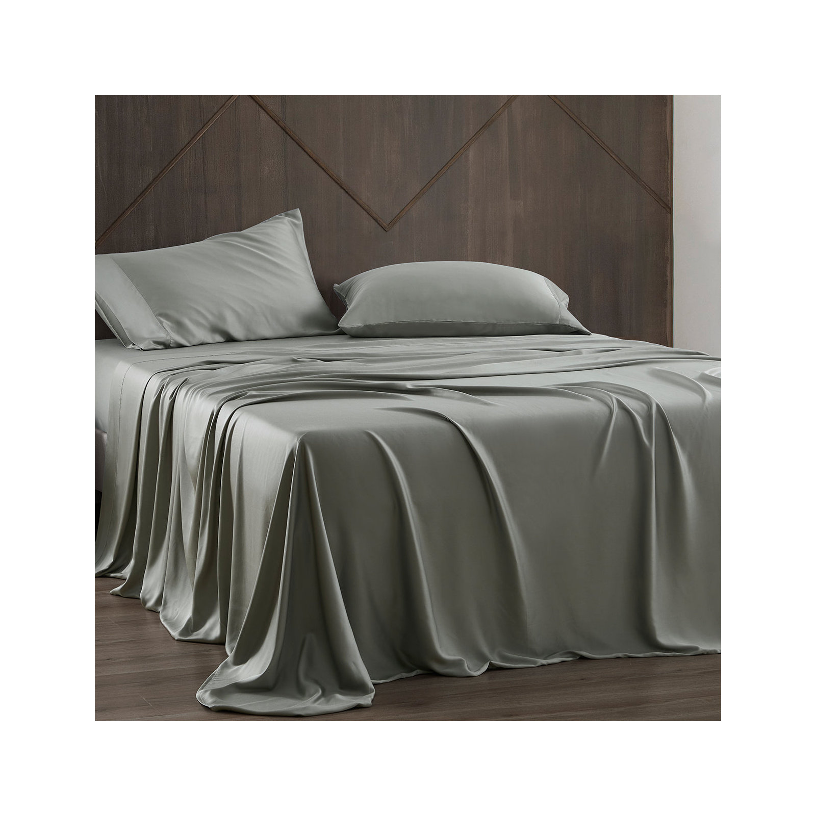 Lyocell Premium 100% Lyocell Silky Soft Modern Contemporary 4 Piece Sheet Set, Queen Sheet Set with 2 Pillowcases, Sage