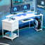Bureau de jeu 79 pouces, bureau d'ordinateur industriel avec lumières RVB, blanc-688587996