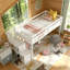 Lit mezzanine bas simple en bois massif avec escalier de rangement main courante-796357217