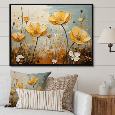 «Yellow Grey Buttercups Golden Glow Patchwork», reproduction sur toile