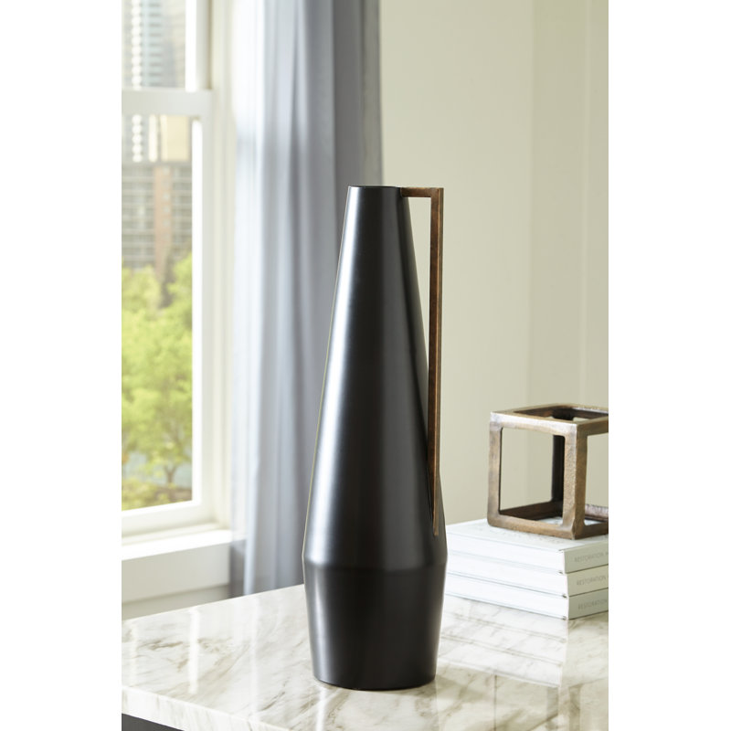 Black and Gold Tall Metal Contemporary Vase