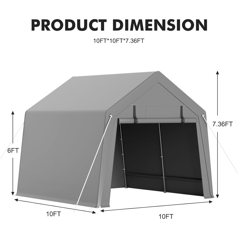 Carport Storage Shed, Portable Garage with Roll-up Zipper Door, Heavy Duty Waterproof Tarp, Storage for Motorcycle, Bike, Firewood, Garden Tools