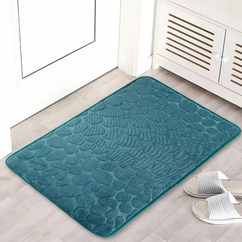 Peacock Blue Memory Foam Bath Mat with 3D Pebble Design