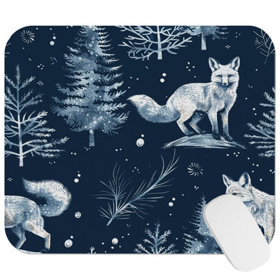 Animals Fox Pattern Navy Blue IX Wild Animals Foxes Cottage Gaming Cute Office Laptop Desk Pad Gift Mat Square Rectangle Non-Slip Mousepad