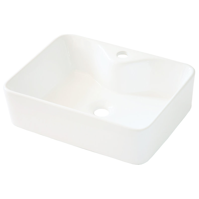 19X15" Modern Ceramic Bathroom Vessel Sink White - Rectangular, Stain , Countertop Mounting Rectangular 19X15, Install