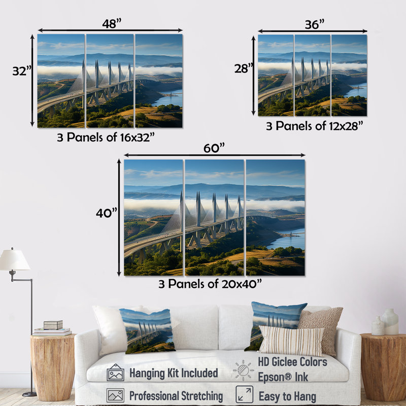 «Blue Viaduct Bridge Sunrise In Italy I», art mural, Toile tendue, H 32 po x l 48 po x P 1 po