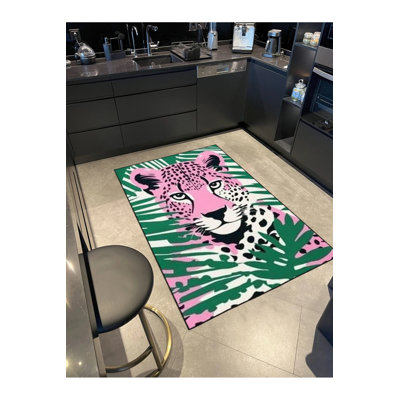 Tapis tissé à motif de tigre rose