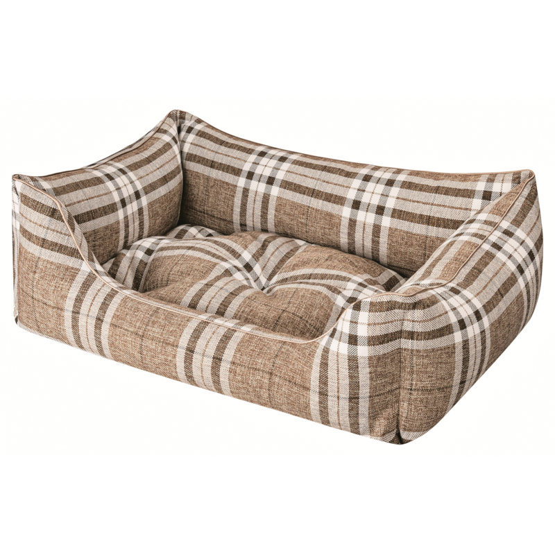 Gingham Orthopedic Polyester Pet Bed, Beige, Large (90cm W x 60cm D x 30cm H)