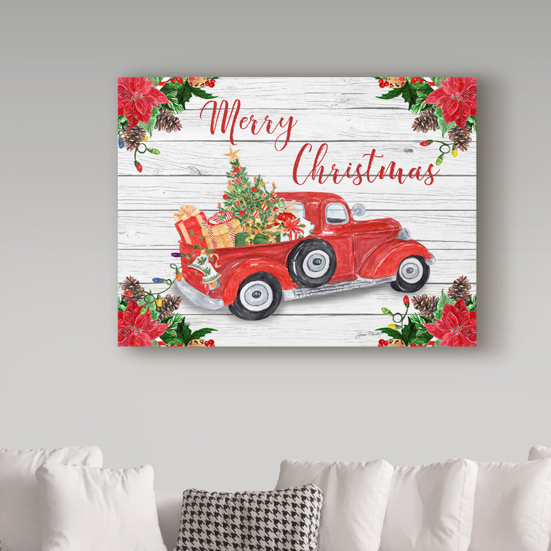 Vintage Red Truck Christmas Canvas Wall Art with Floater Frame