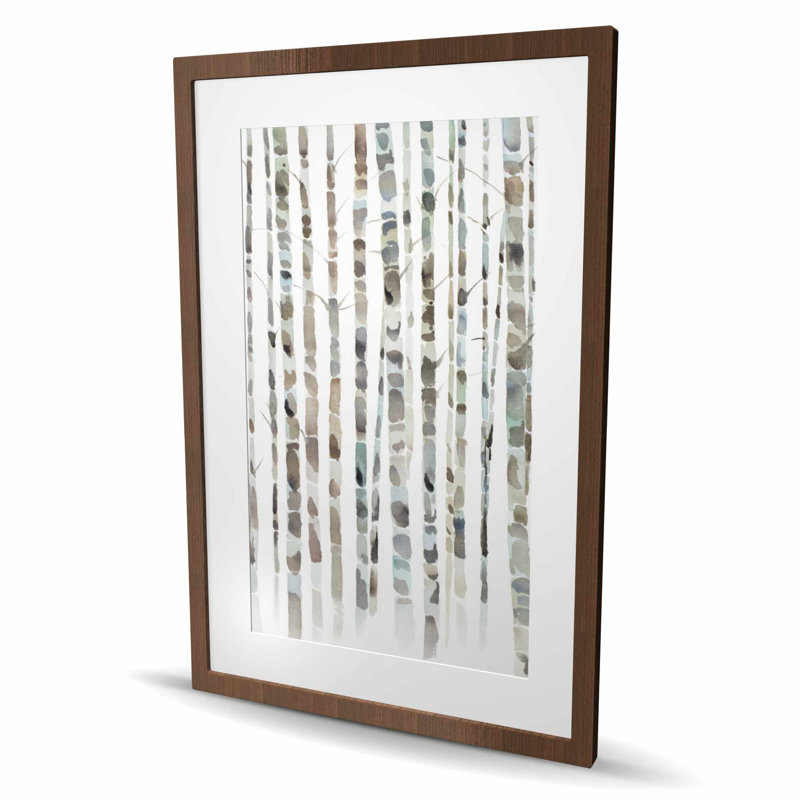 Watercolor Birch Tree Forest - Brown, impression encadrée minimaliste, H 36 po x l 24 po