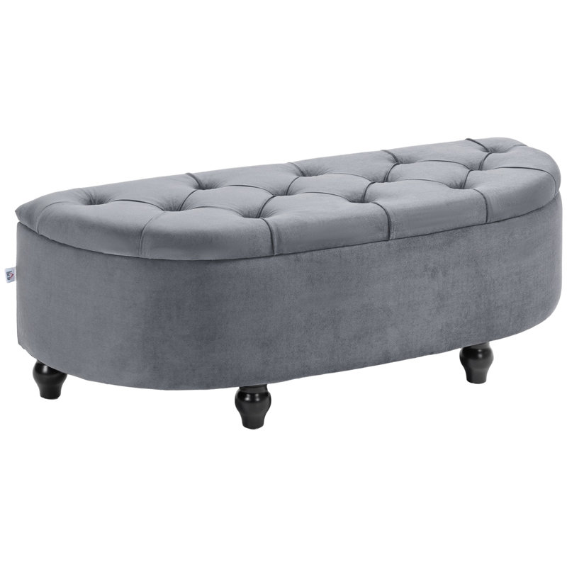 Uyen Polyester Blend Upholstered Storage Bench, Dark Grey
