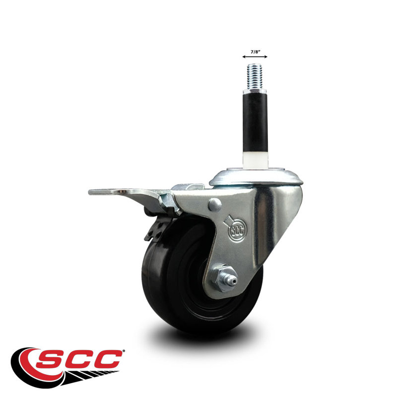 Soft Rubber Swivel 7/8 Inch Expanding Stem Caster Total Lock Brake SCC