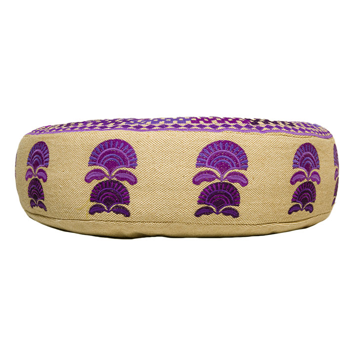 Coussin brodé rond en coton, H 20 po x l 20 po, Abstrait mauve