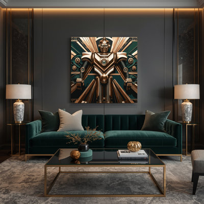 SciFi Art deco robot design Brown Canvas Wall Art