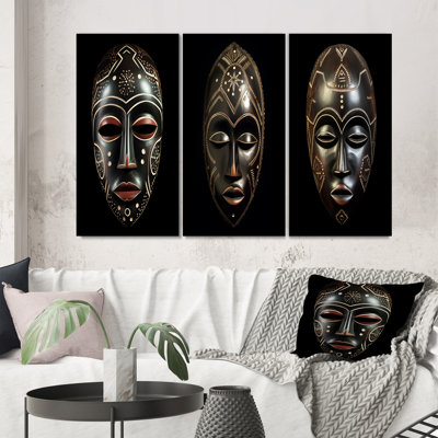 " Ethnical Traditional African Mask II " 3 - Pieces