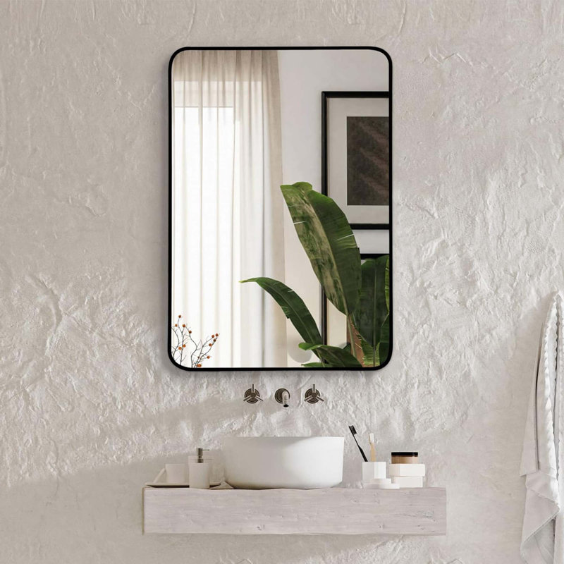 Miroir de bar rectangulaire en métal, Noir, Ovale, 30 po x 22 po