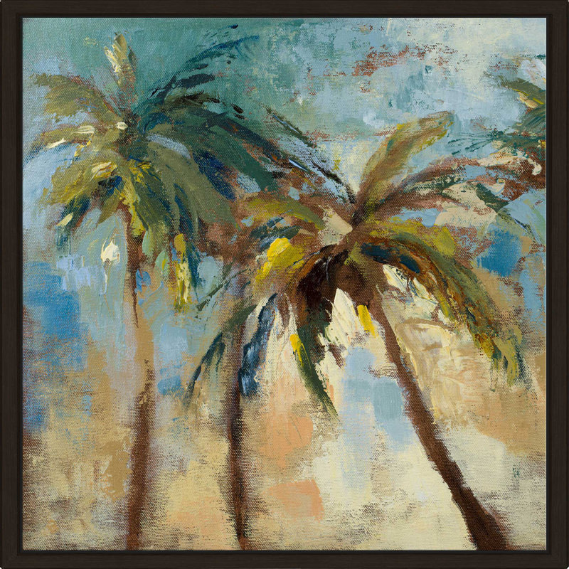 «Island Morning Palms», reproduction de peinture acrylique, H 27,5 po x l 27,5 po x P 2 po, Cadre flottant espresso