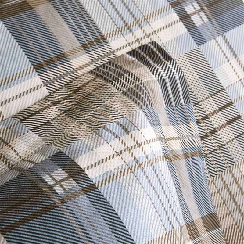 Édredon pour lit simple - Motif écossais brun-bleu, rembourrage, 2 taies décoratives, microfibre lavable à la machine et à carreaux, matelassage de boîte cousue, utilisation toutes saisons, 1 taie pour lit simple, literie