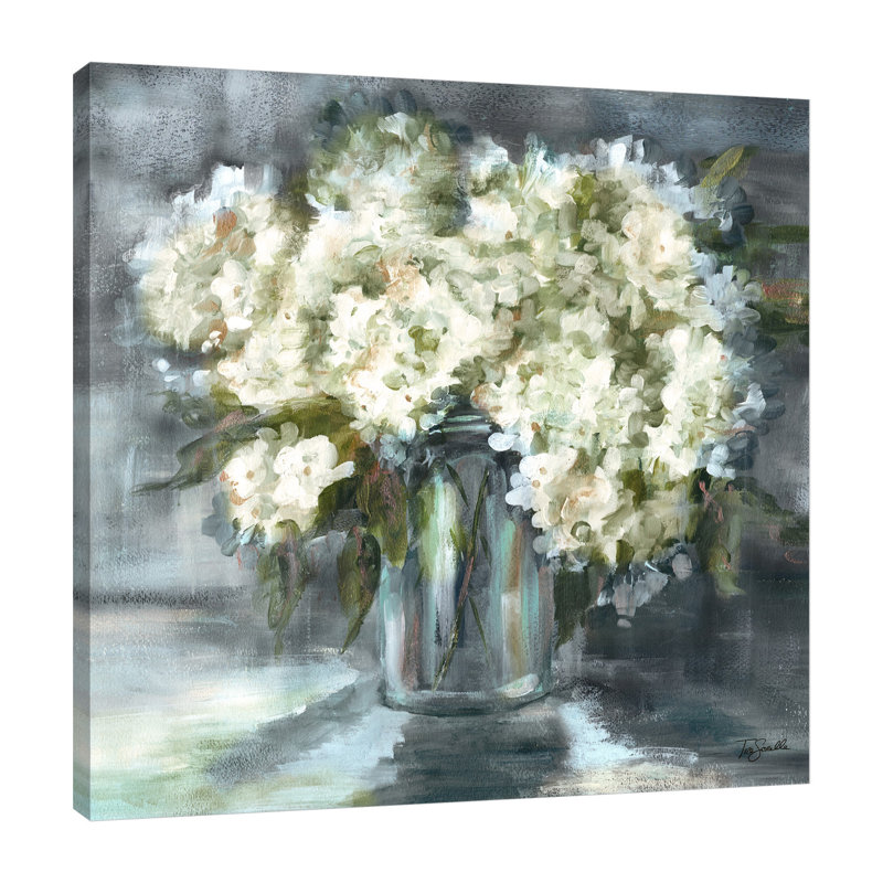 White & Black Hydrangeas In Mason Jar - Wrapped Canvas Print, 121.9 cm H x 121.9 cm W
