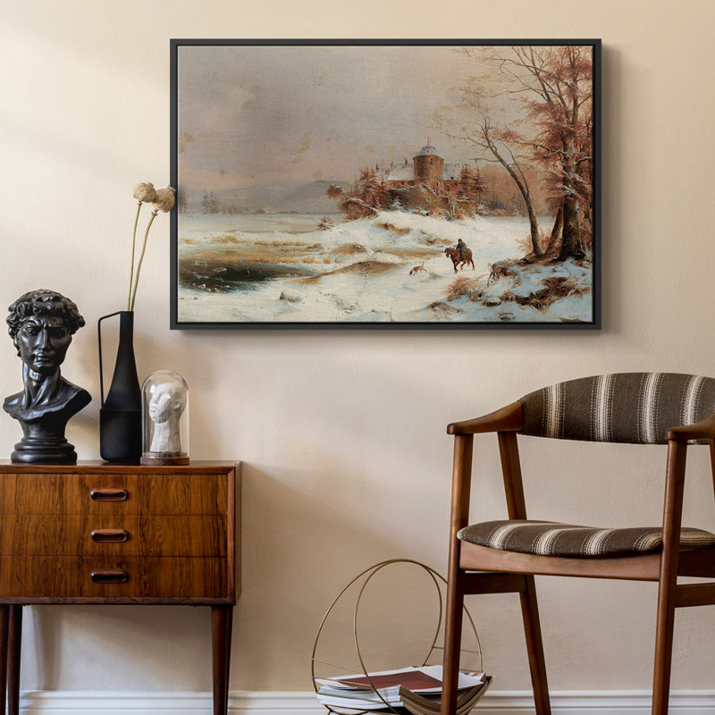 Paysage rétro - CDIV, Toile avec cadre flottant noir, H 27 po x l 41 po x P 2 po