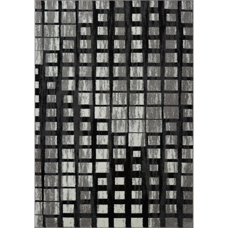 Tapis gris / noir Pinheiro, Rectangle 2 pi 7 po x 9 pi 10 po